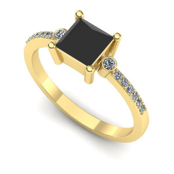 Inel logodna din aur galben cu diamant negru