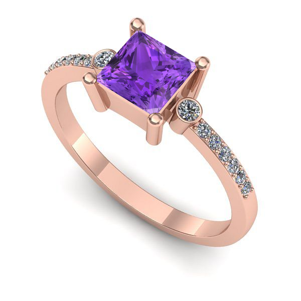 Inel de logodna din aur roz cu ametist