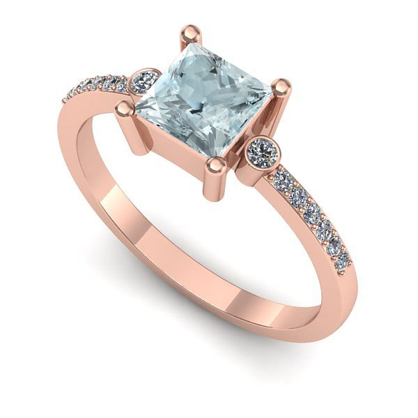 Inel din aur roz cu aquamarin