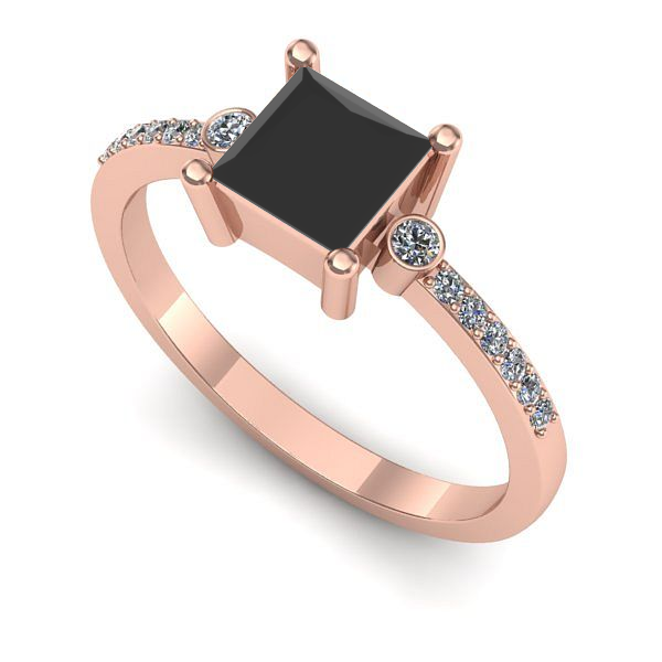 Inel de logodna din aur roz cu diamant negru