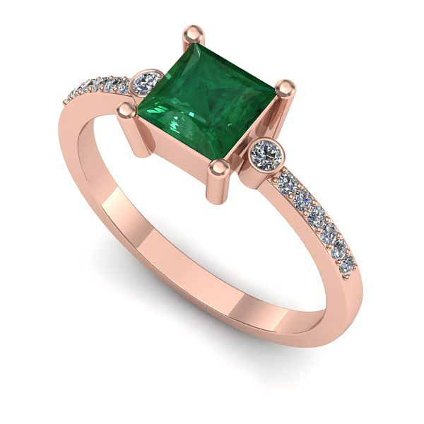 Inel de logodna din aur roz cu smarald