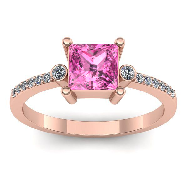 Inel de logodna cu safir roz patrat