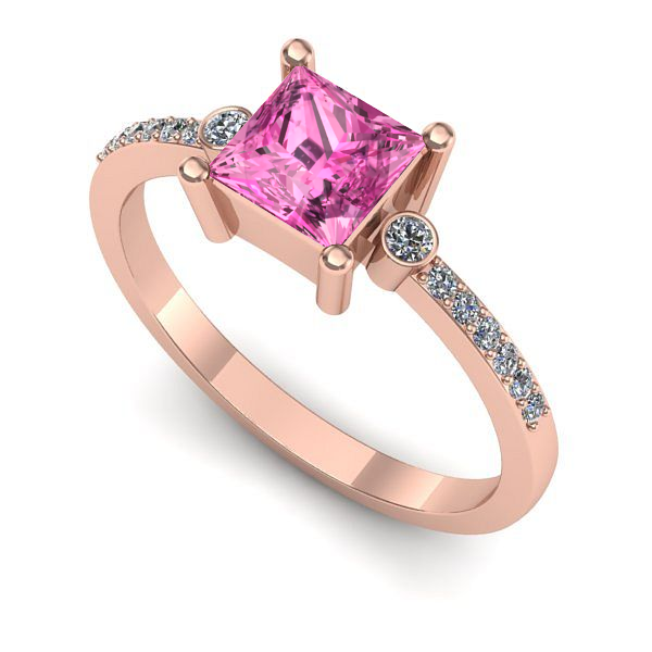 Inel logodna din aur roz cu safir roz