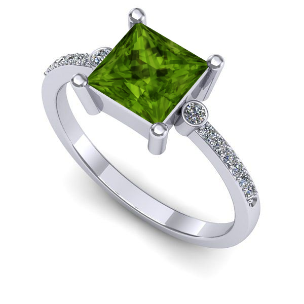 Inel logodna din aur alb cu peridot