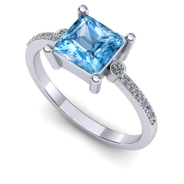 Inel de logodna din aur alb cu topaz blue