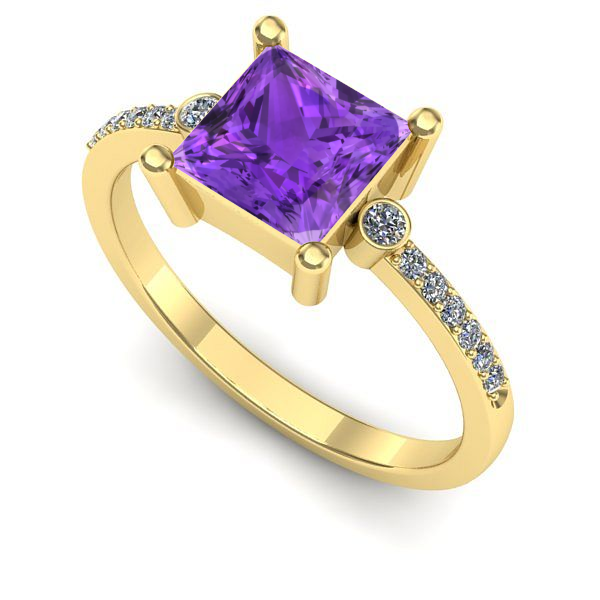 Inel logodna din aur galben cu ametist