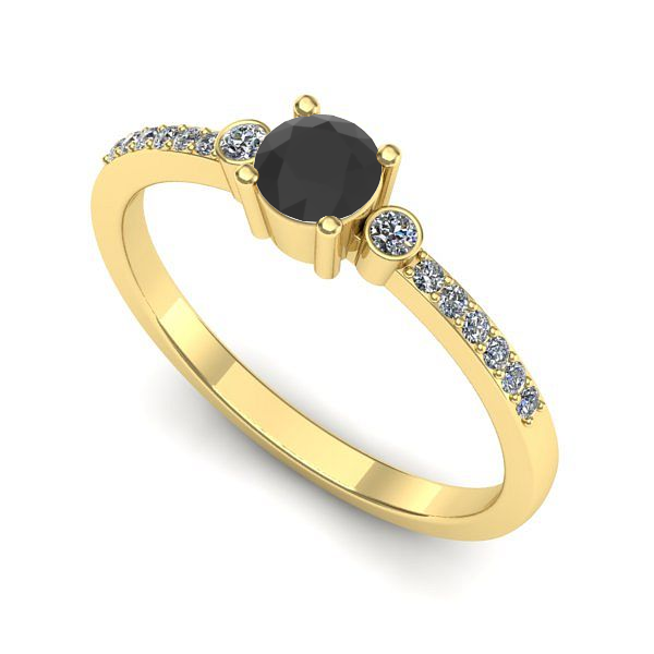 Inel logodna din aur galben cu diamant negru