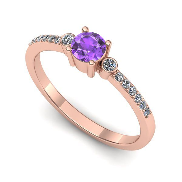 Inel logodna din aur roz cu ametist