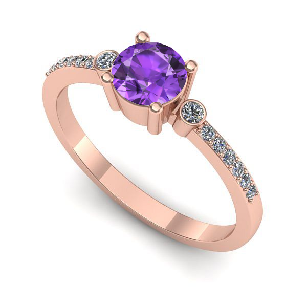 Inel de logodna din aur roz cu ametist