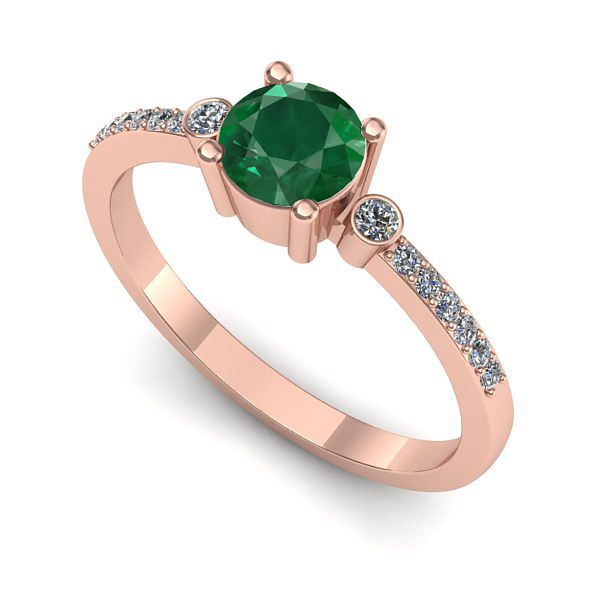 Inel logodna din aur roz cu smarald