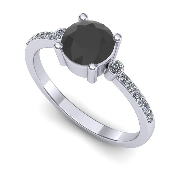 Inel de logodna din aur alb cu diamant negru