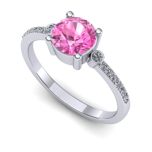 Inel de logodna din aur alb cu safir roz