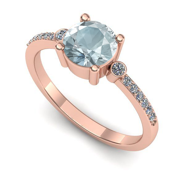 Inel logodna din aur roz cu aquamarin