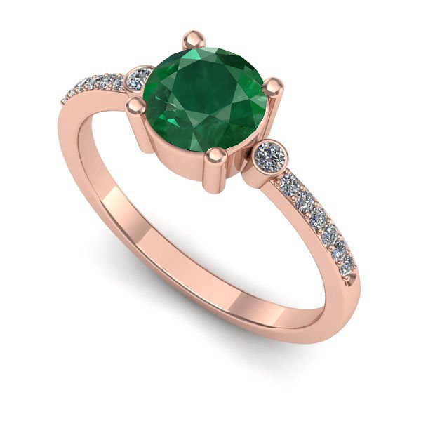 Inel de logodna din aur roz cu smarald