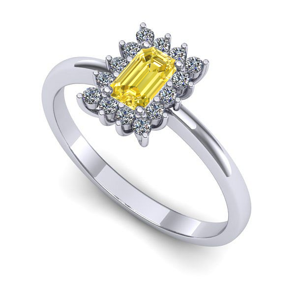 Inel de logodna din aur alb cu safir galben