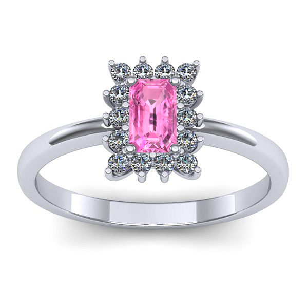 Inel logodna cu safir roz dreptunghiular