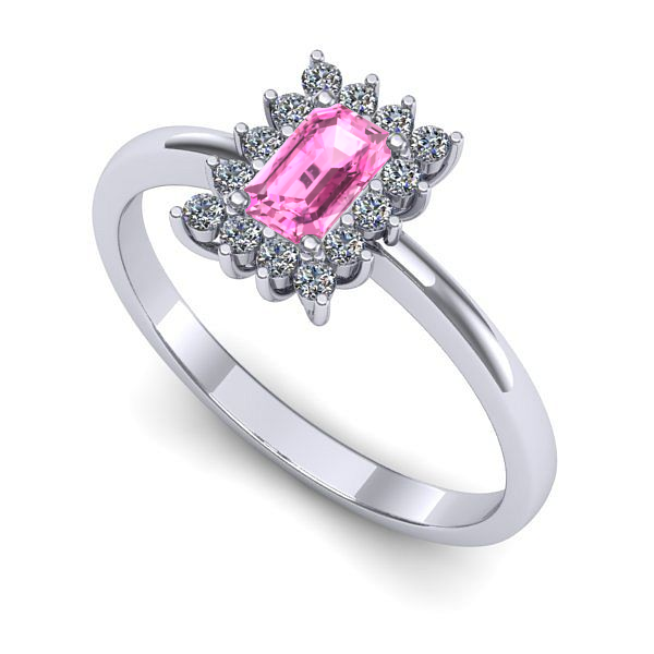 Inel de logodna din aur alb cu safir roz