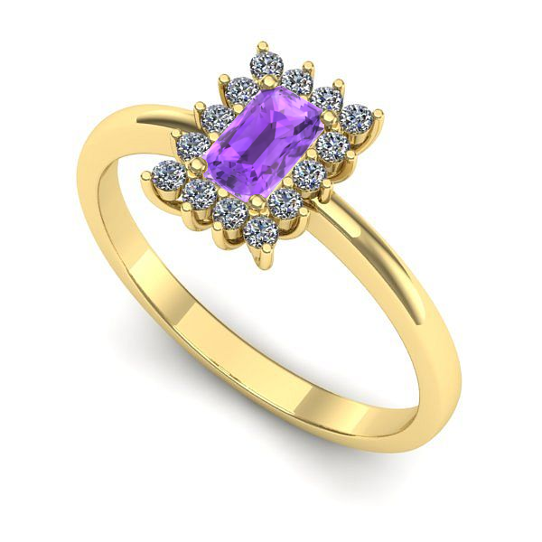 Inel logodna din aur galben cu ametist