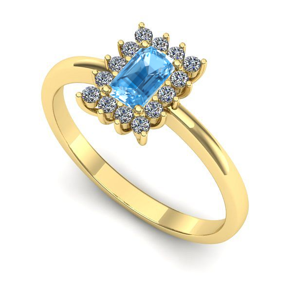 Inel logodna din aur galben cu topaz blue