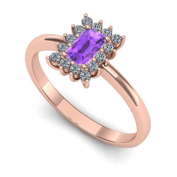 Inel de logodna din aur roz cu ametist