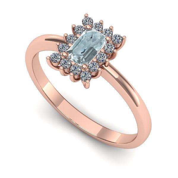 Inel din aur roz cu aquamarin
