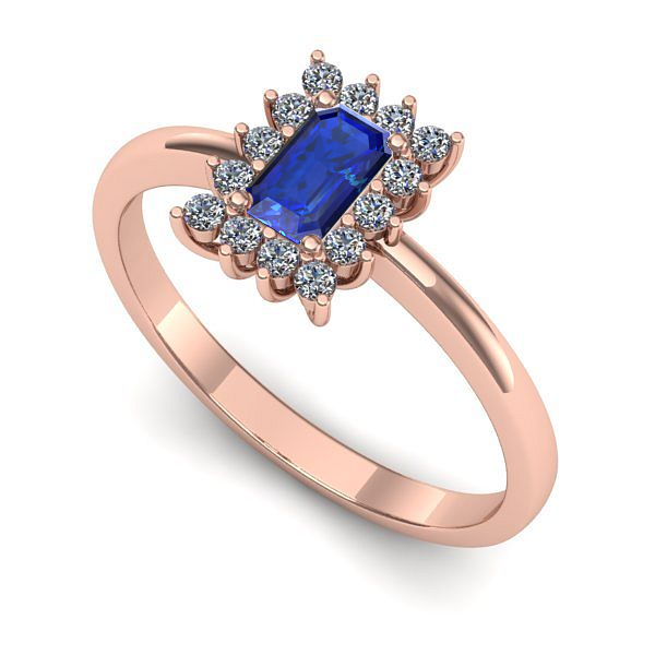 Inel de logodna din aur roz cu safir