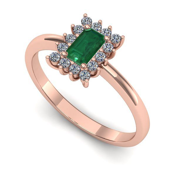 Inel logodna din aur roz cu smarald