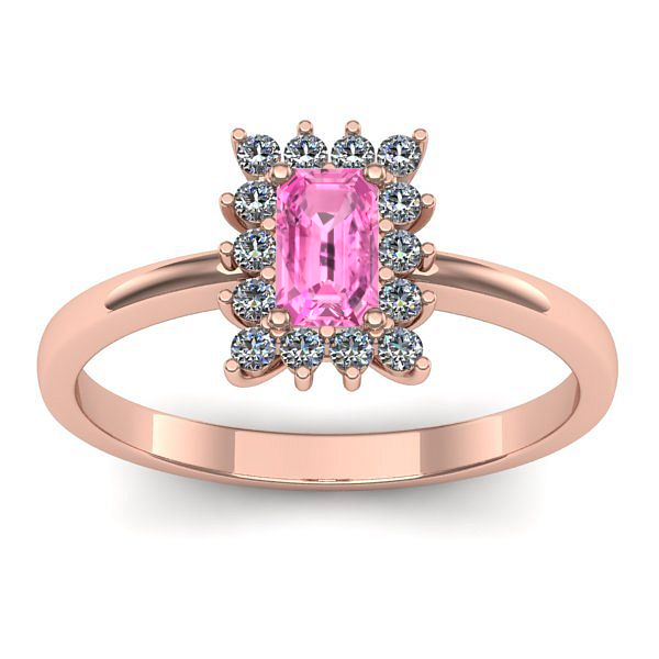 Inel logodna cu safir roz dreptunghiular