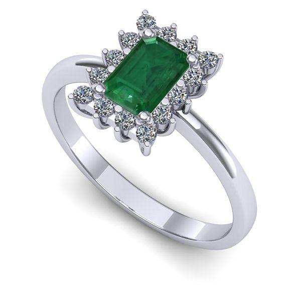 Inel de logodna din aur alb cu smarald