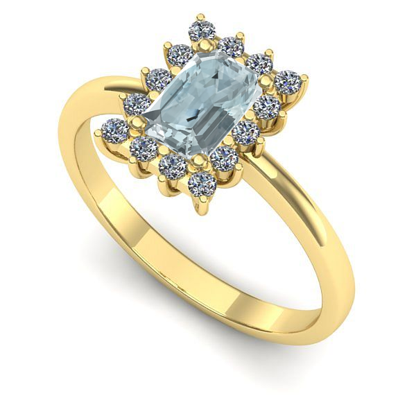 Inel logodna din aur galben cu aquamarin