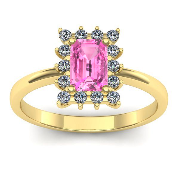 Inel logodna cu safir roz dreptunghiular