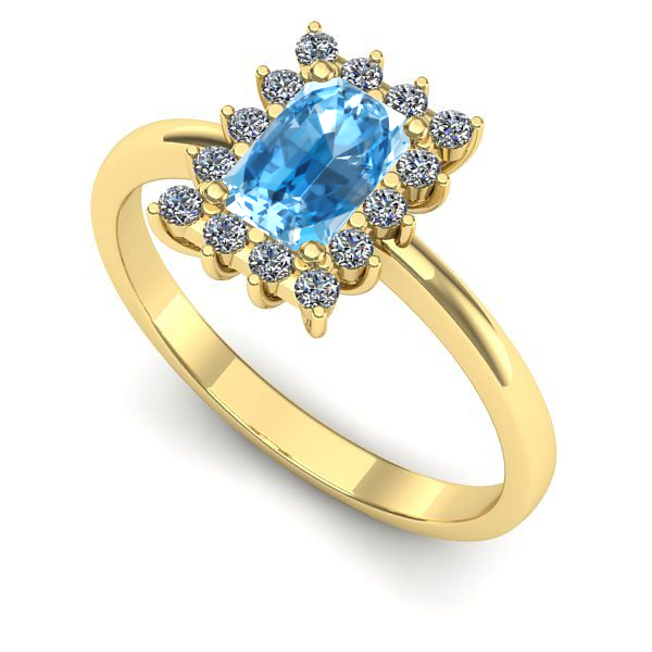 Inel logodna din aur galben cu topaz blue