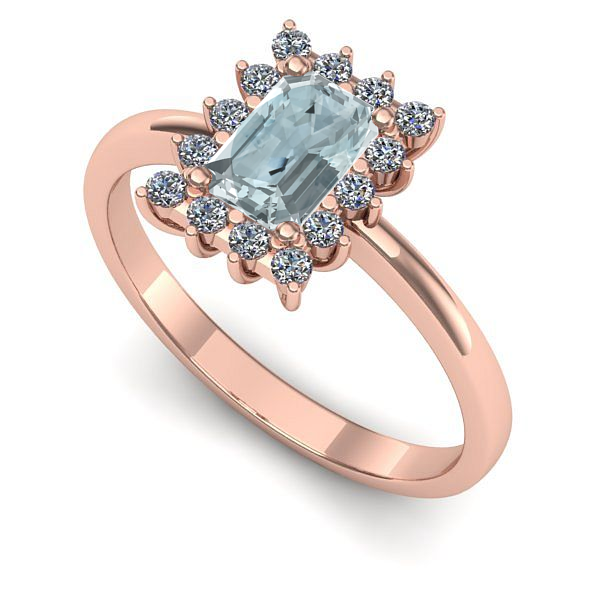 Inel de logodna din aur roz cu aquamarin