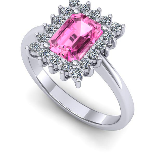 Inel logodna din aur alb cu safir roz