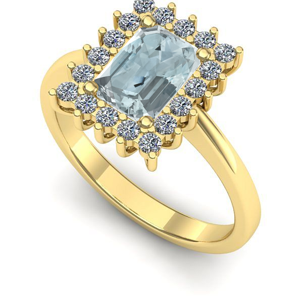 Inel logodna din aur galben cu aquamarin
