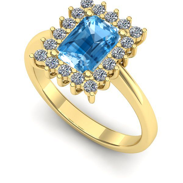 Inel logodna din aur galben cu topaz blue