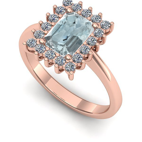 Inel de logodna din aur roz cu aquamarin