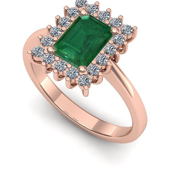 Inel logodna din aur roz cu smarald