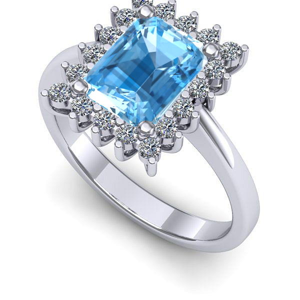 Inel de logodna din aur alb cu topaz blue