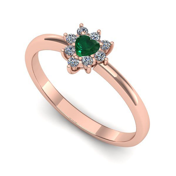 Inel logodna din aur roz cu smarald