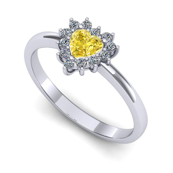 Inel de logodna din aur alb cu safir galben