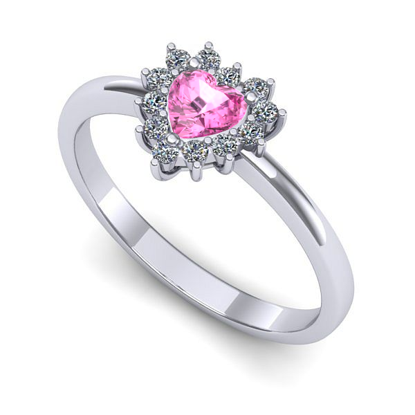 Inel logodna din aur alb cu safir roz