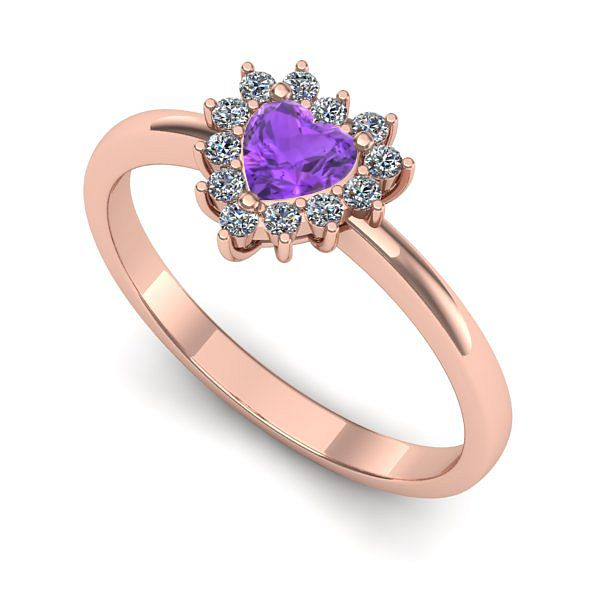 Inel de logodna din aur roz cu ametist