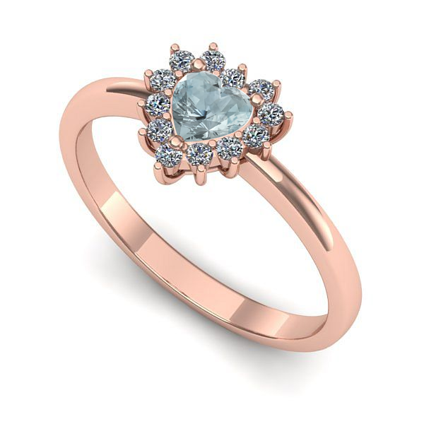 Inel logodna din aur roz cu aquamarin
