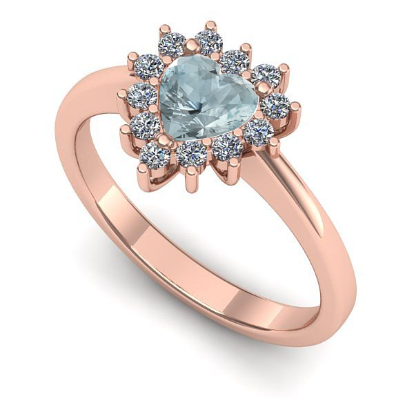 Inel logodna din aur roz cu aquamarin