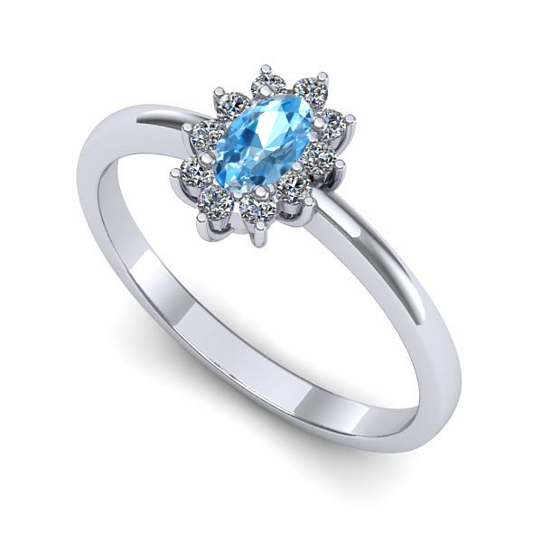 Inel logodna din aur alb cu topaz blue