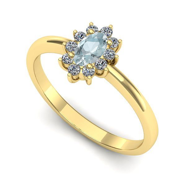 Inel de logodna din aur galben cu aquamarin