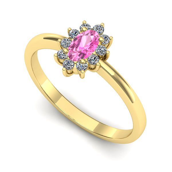Inel logodna din aur galben cu safir roz