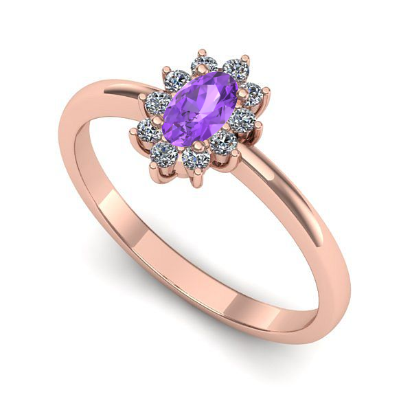 Inel logodna din aur roz cu ametist