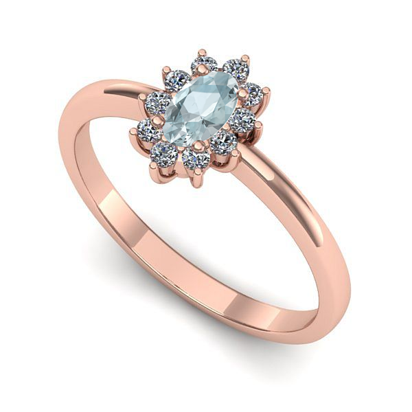Inel de logodna din aur roz cu aquamarin